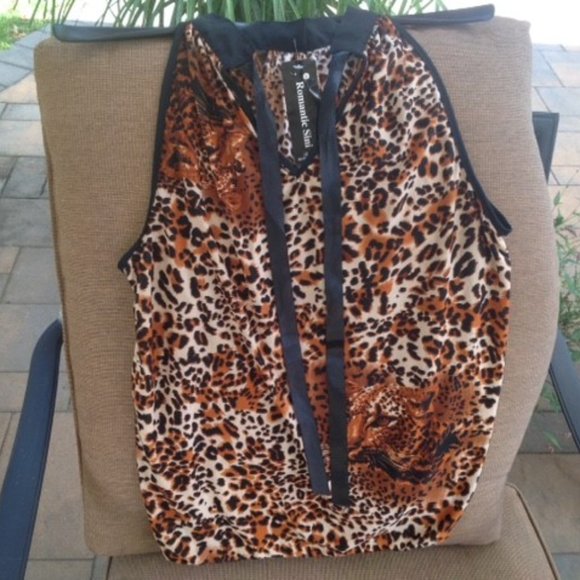 NWT LEOPARD OFF SHOULDER Brown BLOUSE Romantic M - Picture 3 of 4